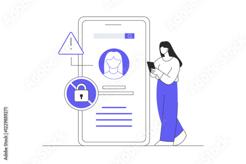 Blocking, banned user account on social media. Error, access is denied. Account safety and secure. Flat Cartoon Vector Illustration, icon. Stylish abstract