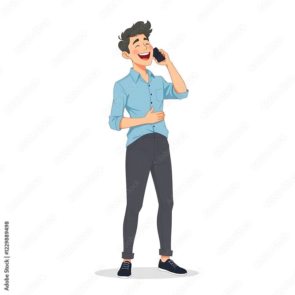 illustration of a man standing on the phone with a happy expression, generative ai illustration of a man standing on the phone with a happy expression, generative ai