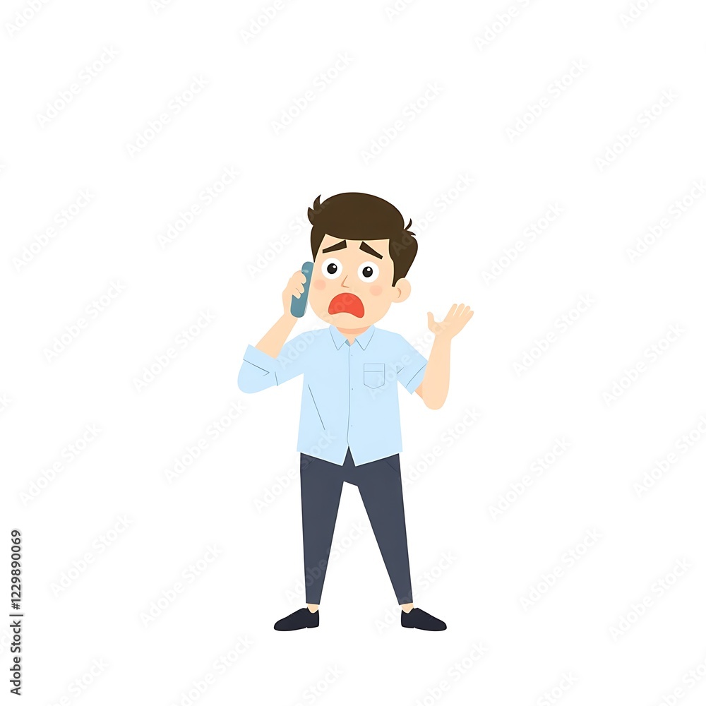 Ilustration of a young man looks confused while holding a smartphone. generative ai
Ilustration of a young man looks confused while holding a smartphone. generative ai