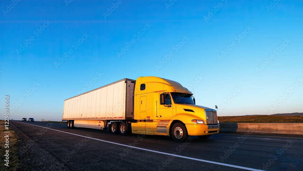 A yellow semi truck travels along a highway generative ai A yellow semi truck travels along a highway generative ai
