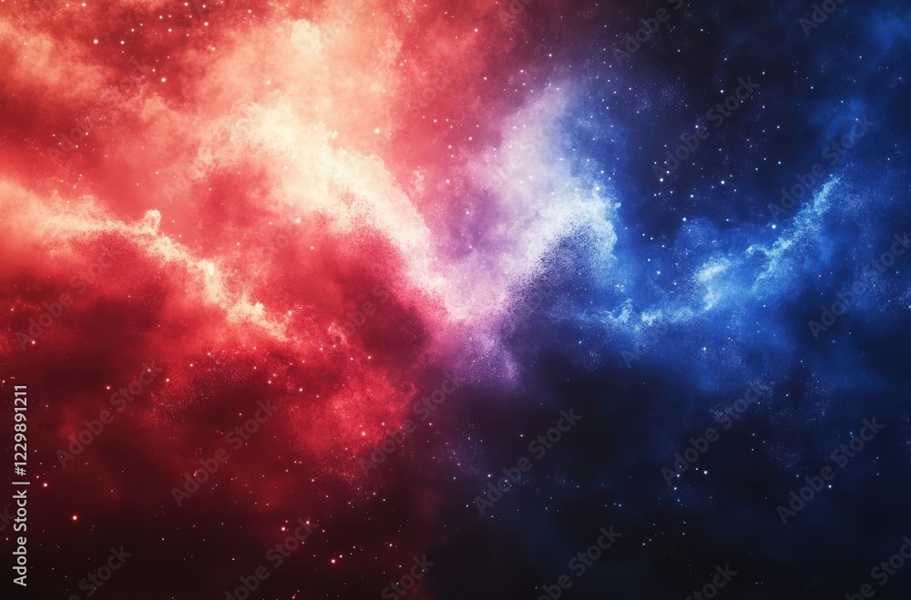 Stunning Space Nebula in Vibrant Red and Blue Tones, Evoking Cosmic Wonder and Celestial Beauty with Stars and Galactic Clouds in the Background Stunning Space Nebula in Vibrant Red and Blue Tones, Evoking Cosmic Wonder and Celestial Beauty with Stars and Galactic Clouds in the Background