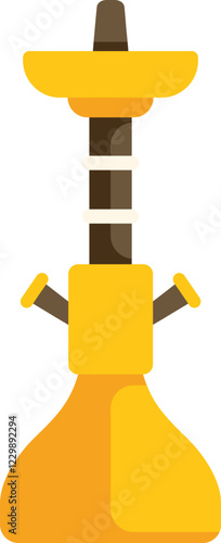Yellow hookah standing on white background, traditional oriental smoking device used to smoke flavored tobacco
