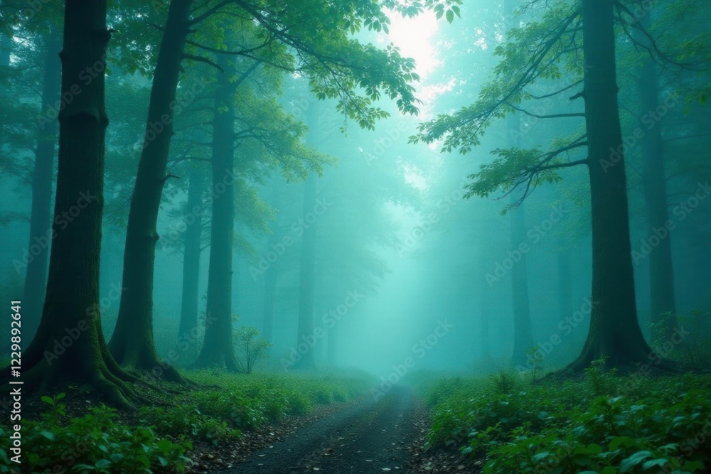 Trees and fog in a mystical forest atmosphere, dense, forest, verdant Trees and fog in a mystical forest atmosphere, dense, forest, verdant