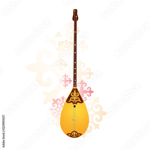 National Kazakh string instrument domra, Nauryz holiday flat ornament template. Vector illustration