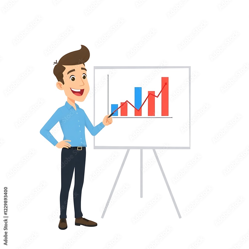 Animated businessman presenting a growth chart. generative ai Animated businessman presenting a growth chart. generative ai