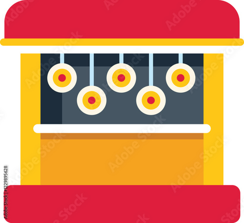 Shooting gallery booth with hanging targets is waiting for visitors at amusement park