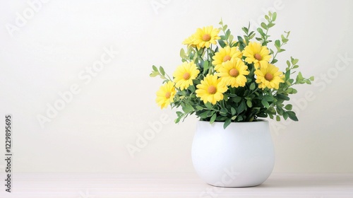 Wallpaper Mural Yellow Daisies in White Pot on Light Wooden Table Torontodigital.ca
