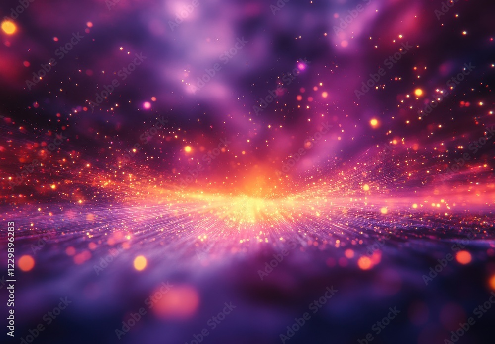 Fototapeta premium Vibrant Abstract Background with Colorful Particles and Light Rays in Cosmic Space, Ideal for Digital Art, Technology, and Science Themes