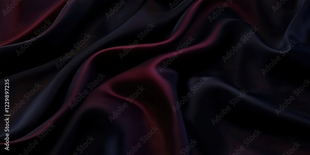 Fototapeta premium Elegant Silk Fabric with Dark Shades of Black, Gray, Burgundy, and Red on a Smooth Texture Creating an Artistic Background for Photography and Design