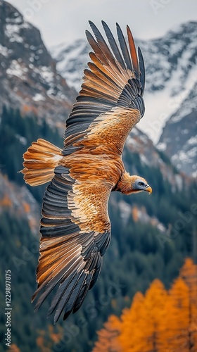 HD Phone Wallpaper Majestic Himalayan Griffon Vulture in Flight over Autumnal Mountains photo