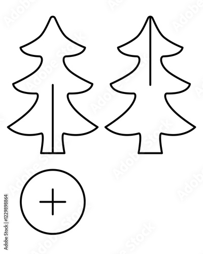Christmas tree cut model. DIY Christmas tree, Printable DIY template for 3D figurine simple cardboard craft Christmas tree. Vector image of details for laser cutting.