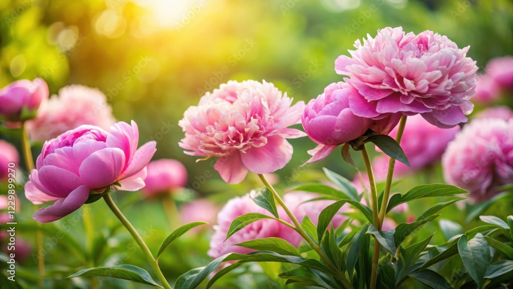 Soft pink peonies blooming in a lush green garden, garden, spring, garden, spring, floral Soft pink peonies blooming in a lush green garden, garden, spring, garden, spring, floral