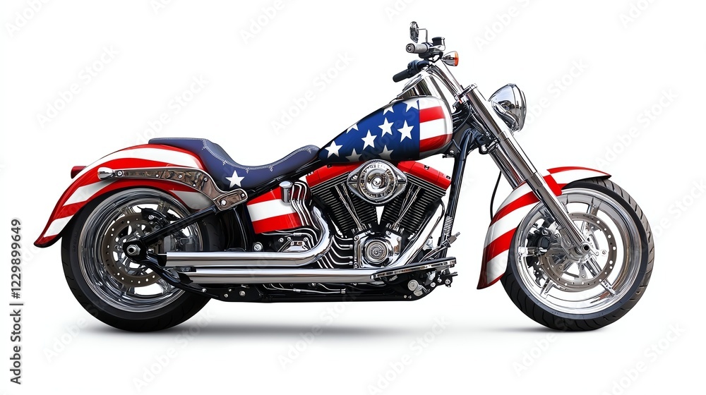 American flag-themed motorcycle on a white isolated background. American flag-themed motorcycle on a white isolated background.