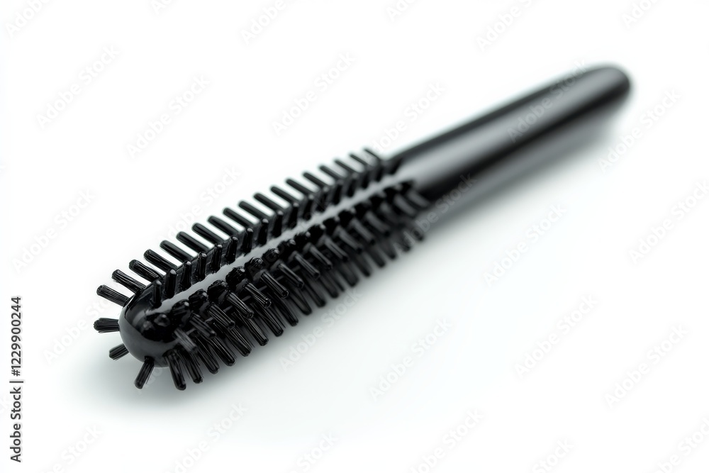 Black grooming tool with dual brushes placed on a white background for hairstyling purposes Black grooming tool with dual brushes placed on a white background for hairstyling purposes