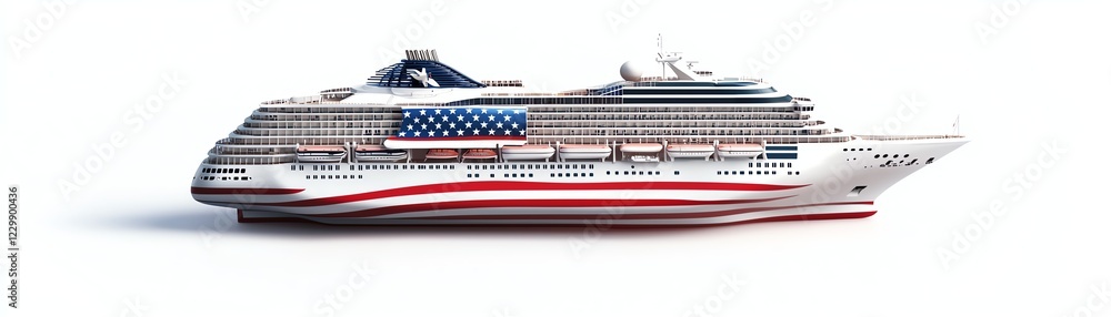 Model cruise ship with American flag, white isolate background. Model cruise ship with American flag, white isolate background.