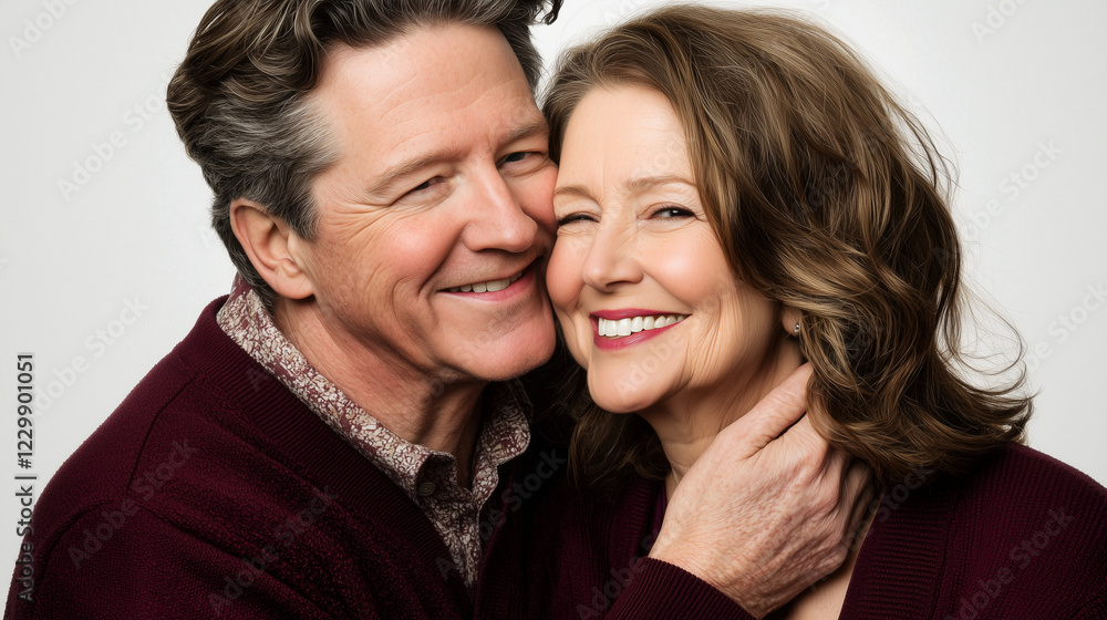 A joyful couple shares laughter in an affectionate pose. Their elegant style and genuine emotions capture the beauty of long-term relationships and love in later years. A joyful couple shares laughter in an affectionate pose. Their elegant style and genuine emotions capture the beauty of long-term relationships and love in later years.