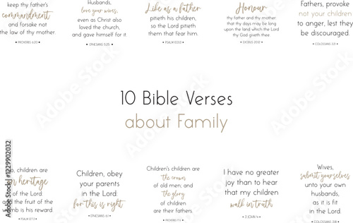 10 Bible Verses About Family Set vector illustration