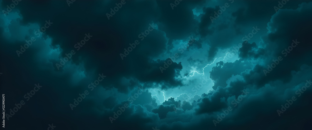 Heavy gloomy dull thunderclouds. Dark teal dramatic night sky. Storm. Toned cloudy sky background with space for design. Web banner. Wide. Panoramic. Website header. Moonlight Heavy gloomy dull thunderclouds. Dark teal dramatic night sky. Storm. Toned cloudy sky background with space for design. Web banner. Wide. Panoramic. Website header. Moonlight