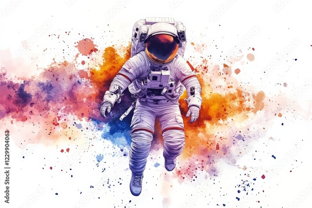 Fototapeta premium Astronaut floating through colorful cosmic space illustrating exploration and discovery