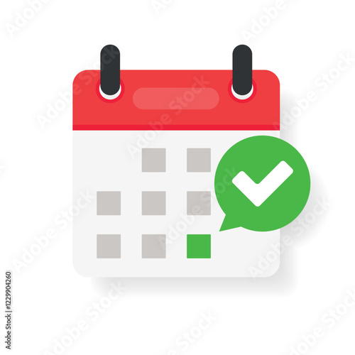 Calendar icon on gray background. Schedule vector symbol. Calendar with a check mark. Fulfillment of a scheduled goal. Isolated object on white background