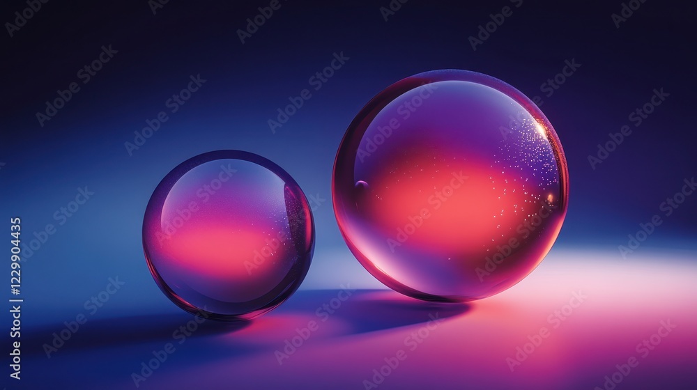 Two translucent pink spheres on a gradient blue surface for use as a background Two translucent pink spheres on a gradient blue surface for use as a background