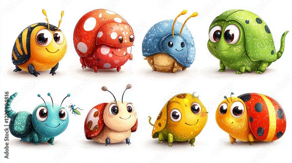 Obraz premium Cute cartoon insects illustration, white background, children's book, educational material