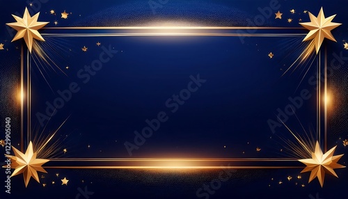 A futuristic championship banner with a dark navy blue background, decorated with glowing golden stars and light streaks along the edges.