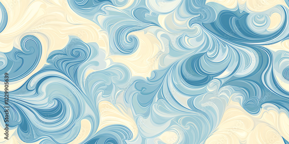 This image features a captivating abstract design, showcasing flowing, swirling patterns of light blue and cream tones This image features a captivating abstract design, showcasing flowing, swirling patterns of light blue and cream tones