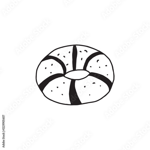 A hand-drawn illustration of a ring-shaped dog snack with decorative detailing. Ideal for dog product labels, packaging, or graphic projects.