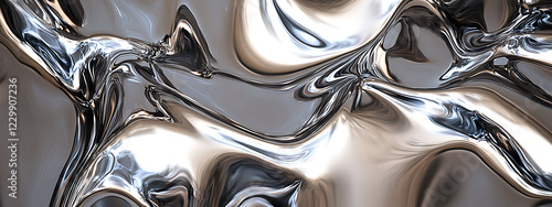 This captivating image showcases a dynamic, liquid metal texture with a mesmerizing interplay of light and shadow