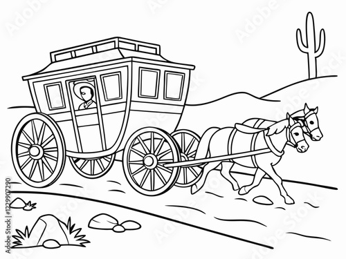 Vintage Stagecoach Horse-Drawn Carriage Illustration