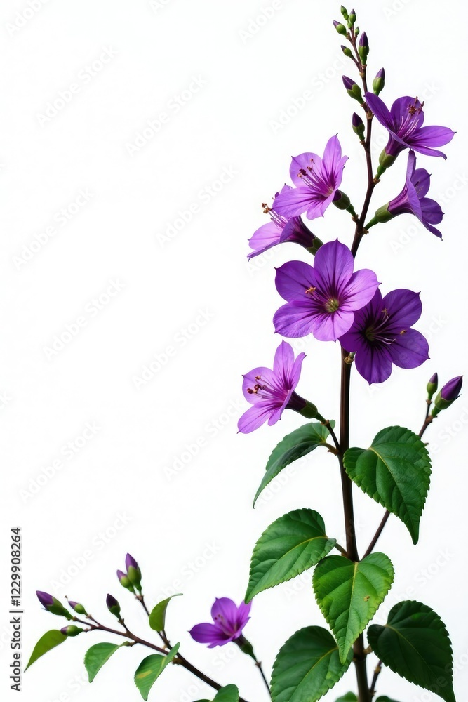 Isolated purple flowering vine stems with blooms and leaves, plant, purple Isolated purple flowering vine stems with blooms and leaves, plant, purple