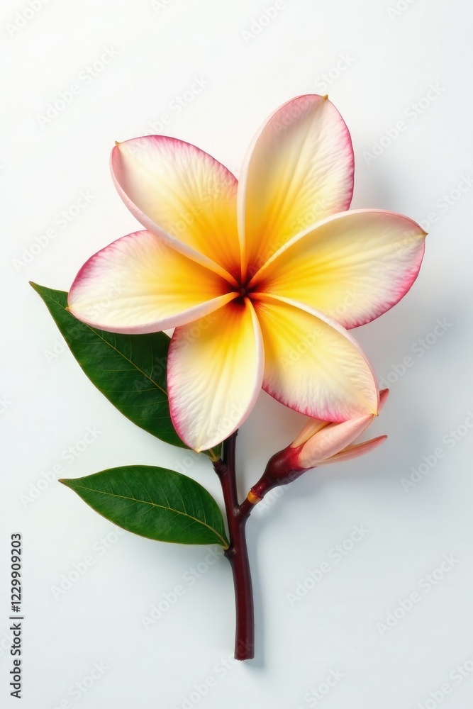 Large plumeria frangipani on white background, single bloom, floral arrangement, large plumeria Large plumeria frangipani on white background, single bloom, floral arrangement, large plumeria