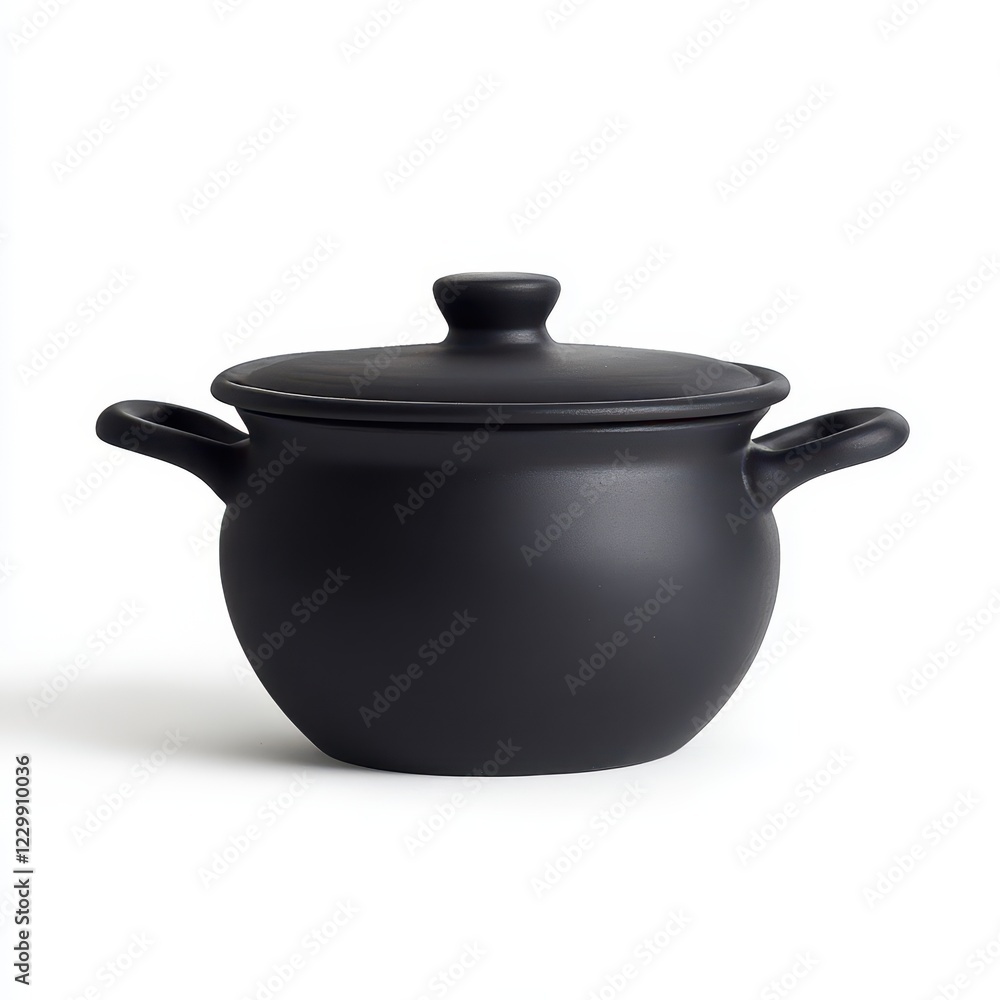 Black pot, white background, front view, simple style, high-end feel, solid color, flat illustration, with white space on the left side of the picture. Black pot, white background, front view, simple style, high-end feel, solid color, flat illustration, with white space on the left side of the picture.