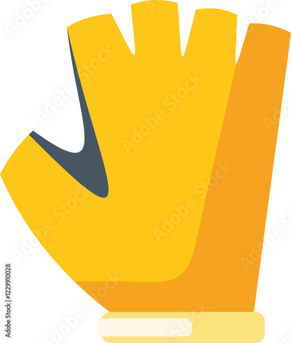 Yellow goalkeeper glove protecting hand during soccer game, flat vector illustration on white background