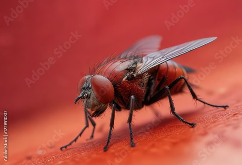 Wallpaper Mural Macro shot of a fly on a vibrant red background,  vibrant,  color,  close-up Torontodigital.ca