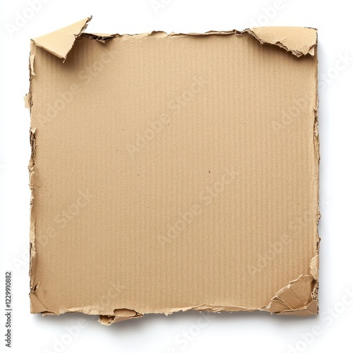 Cardboard square with torn edges, isolated on a white background