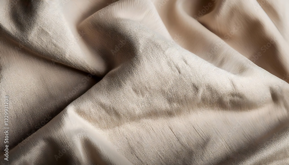 Fototapeta premium Detailed high-quality photograph of a textured linen fabric in soft neutral tones, background, wallpaper, thumbnail, template.
