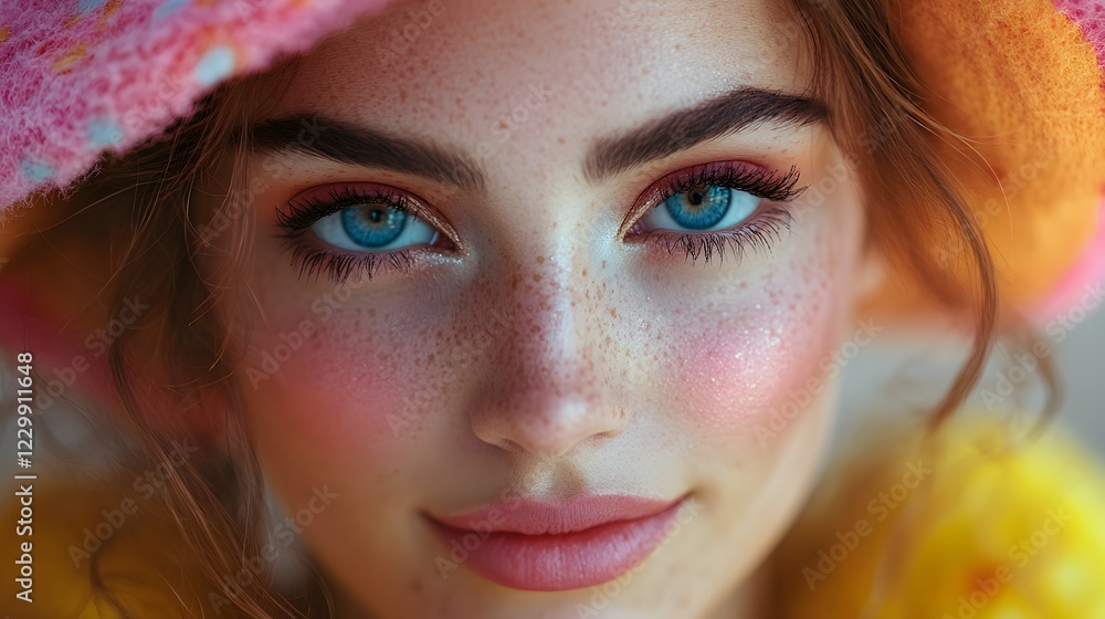 Person with a prank makeup, showing off a silly, playful April Fools look, 8K high resolution with copy space Person with a prank makeup, showing off a silly, playful April Fools look, 8K high resolution with copy space