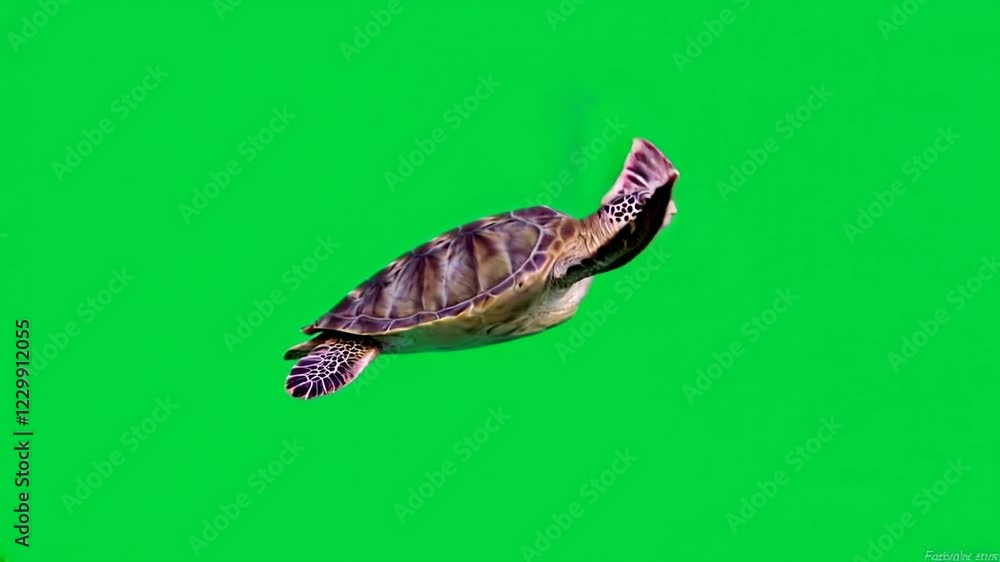 Green screen sea turtle swimming, ocean backdrop, wildlife conservation Green screen sea turtle swimming, ocean backdrop, wildlife conservation