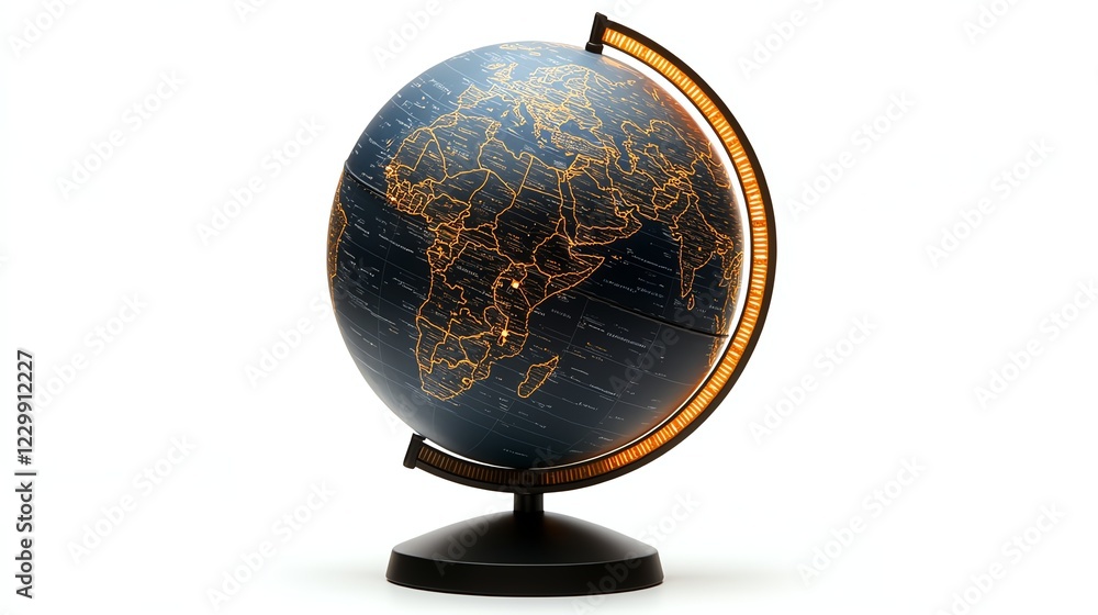 Stylish globe with illuminated continents on a black base, white isolate background. Stylish globe with illuminated continents on a black base, white isolate background.