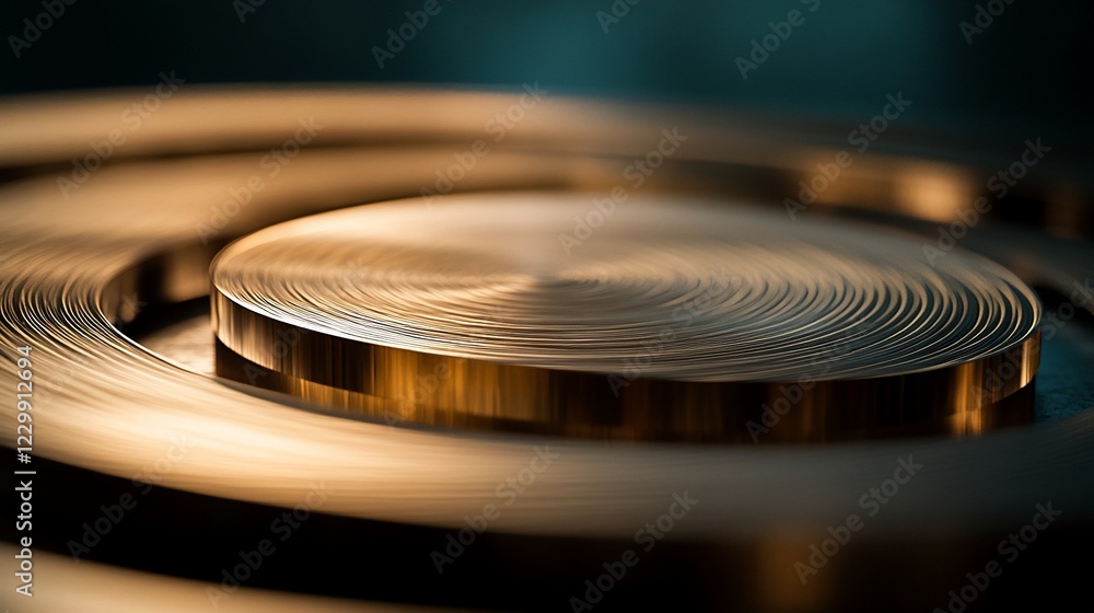 Abstract Metal Coil: Golden Hues and Circular Forms Abstract Metal Coil: Golden Hues and Circular Forms