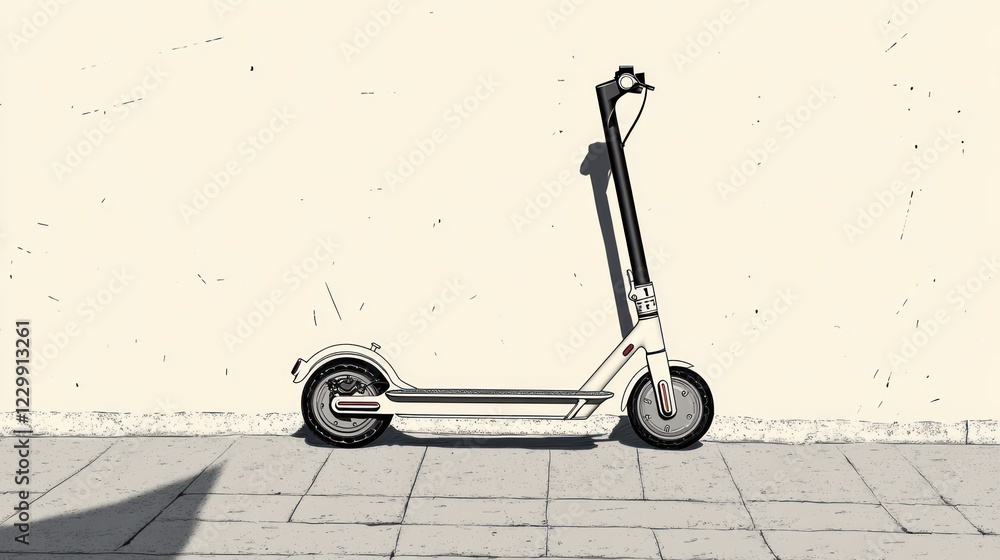 White Electric Scooter Parked Against a Wall White Electric Scooter Parked Against a Wall