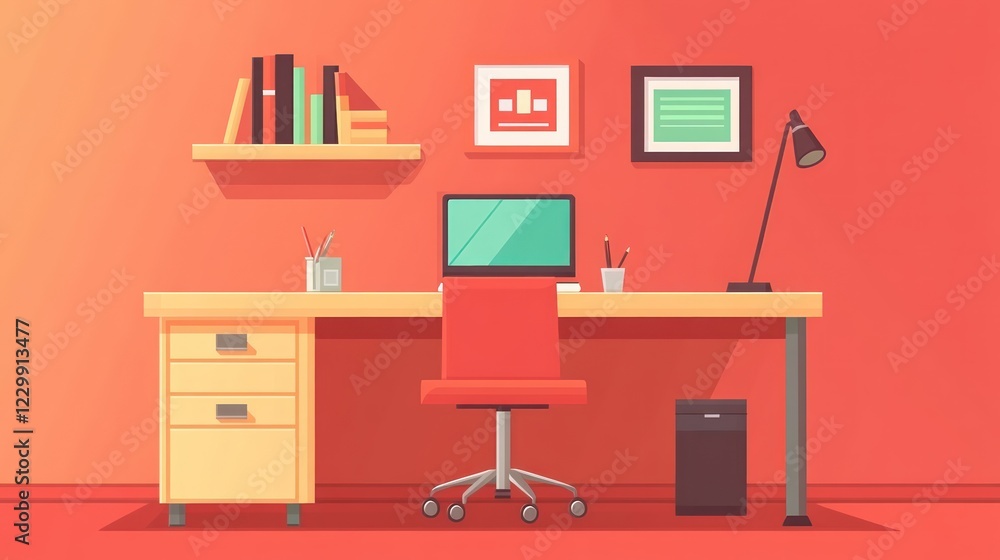 Modern Home Office Workspace: Minimalist Red and Beige Design Modern Home Office Workspace: Minimalist Red and Beige Design
