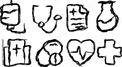 Collection of Medical and Health icons in doddle style