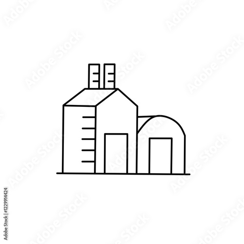 Factory and house building icons set line illustration.