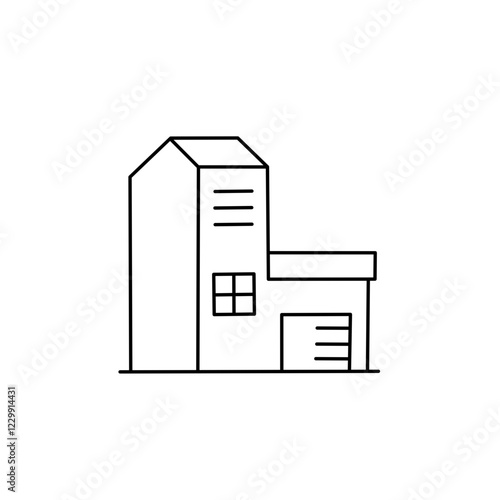 Factory and house building icons set line illustration.