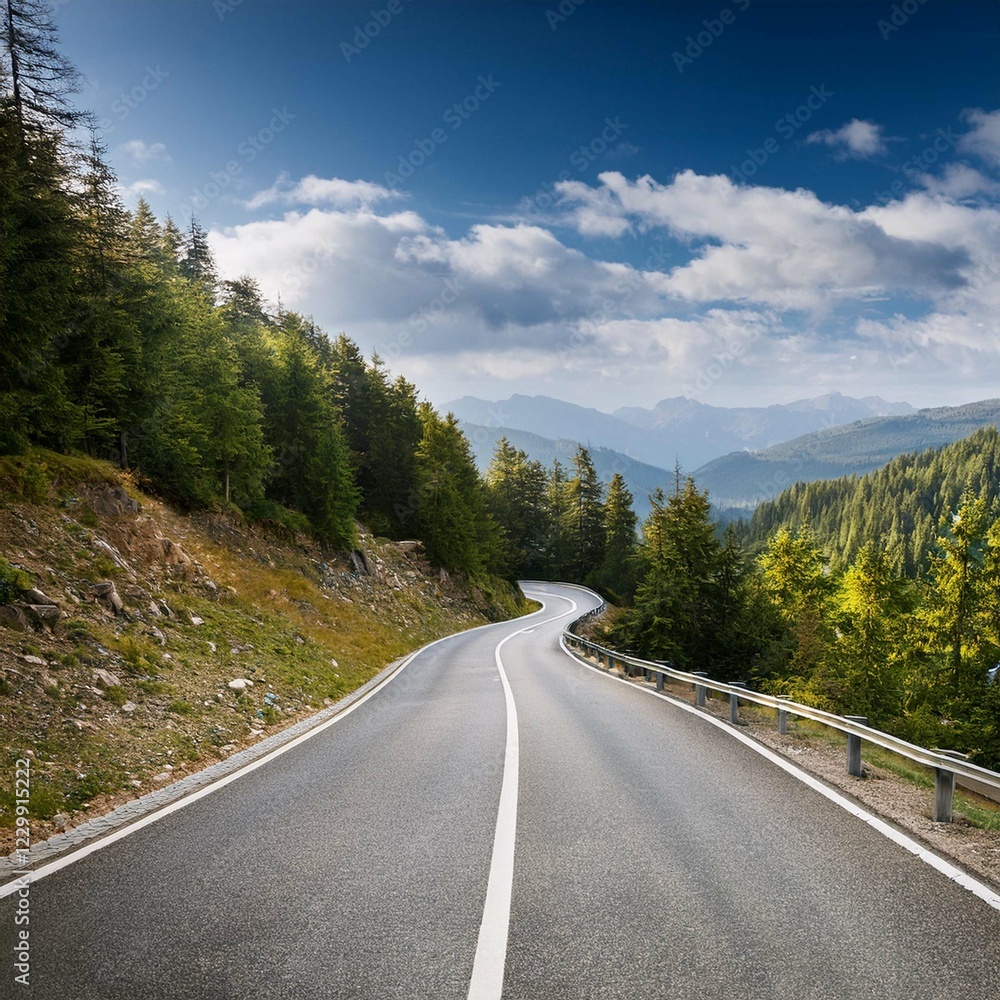 Fototapeta premium mountain road, winding route along the forest