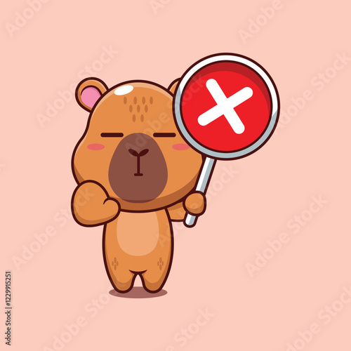 capybara mascot cartoon character vector illustration with wrong sign.