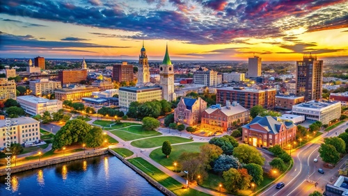 Aerial View of Bridgeport, CT: Iconic Landmarks & Cityscape Drone Photography photo